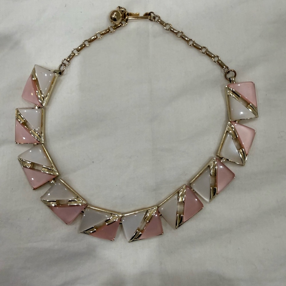 Vintage Pink and White Geometric Statement Necklace Mod 60s Lucite Statement